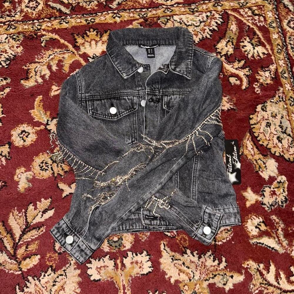 Black denim jacket with gold